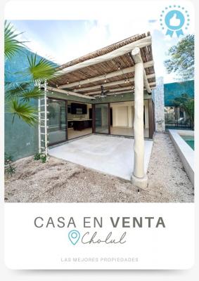 Casa Tiki Tiki en venta de una planta en Cholul Mérida 3 habitaciones y alberca